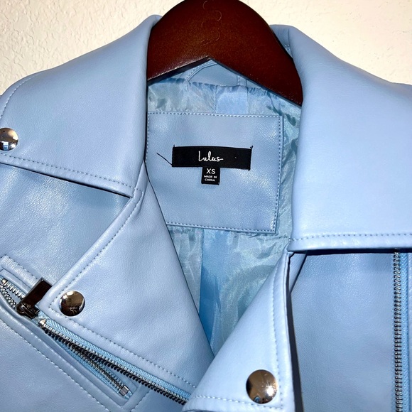 Lulus Out for the Night Light Blue Vegan Leather Moto Jacket - XS - Picture 3 of 4